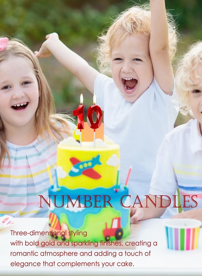 ييران شموع عيد ميلاد ييران الحمراء للكيك، شمعة رقم 10 لتزيين عيد الميلاد العاشر، زينة كيك ثلاثية الأبعاد للأولاد والبنات والنساء والرجال، لوازم حفلات أعياد الميلاد والاحتفالات بالذكرى السنوية - Image 2