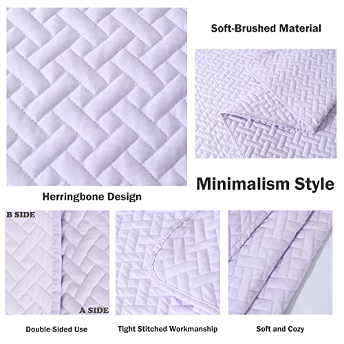 Cmfshape 3 Piece Bedspread King Size,Classic Geometric Stitched Quilt Set,Soft Lightweight Microfiber Coverlet,Reversible Bed Cover Set with 2 Shams(King106 x96,Lavender) - Image 4