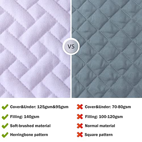 Cmfshape 3 Piece Bedspread King Size,Classic Geometric Stitched Quilt Set,Soft Lightweight Microfiber Coverlet,Reversible Bed Cover Set with 2 Shams(King106 x96,Lavender) - Image 5