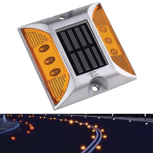 Epyz Solar Road Stud Light Outdoor Waterproof 6 LED Deck Lights for Driveway, Dock, Markers, Step, Staircase, Garden, Ground, Sidewalk, Yard [ Aluminium Alloy ] [ Pack of 1, Warm Yellow Flashing ] - Image 1