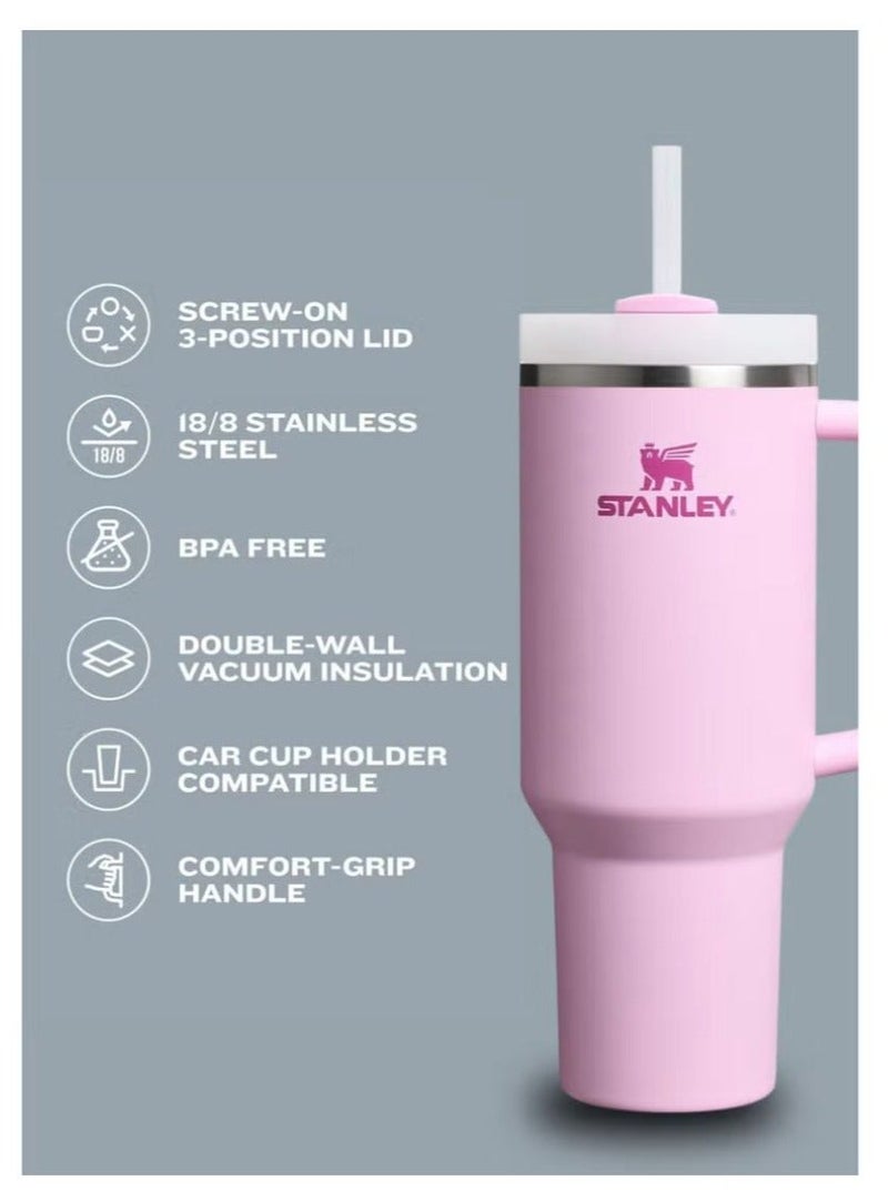 Stanley Quencher H2.0 FlowState Tumbler with Handle and Straw – 40 oz Stainless Steel Vacuum Insulated Cup, BPA-Free, 3-Position Lid, Cup Holder Friendly, for Water, Coffee, Smoothies & More - Pink - Image 4