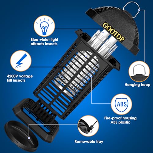 GOOTOP Bug Zapper Outdoor, 4200V Electric Mosquito Zapper, Bug Zapper Outdoor, Fly Traps, Fly Zapper, Mosquito Killer Indoor 3 Prong Plug, 90-130V, ABS Plastic Outer - Image 4