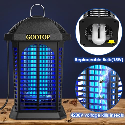 GOOTOP Bug Zapper Outdoor, 4200V Electric Mosquito Zapper, Bug Zapper Outdoor, Fly Traps, Fly Zapper, Mosquito Killer Indoor 3 Prong Plug, 90-130V, ABS Plastic Outer - Image 3