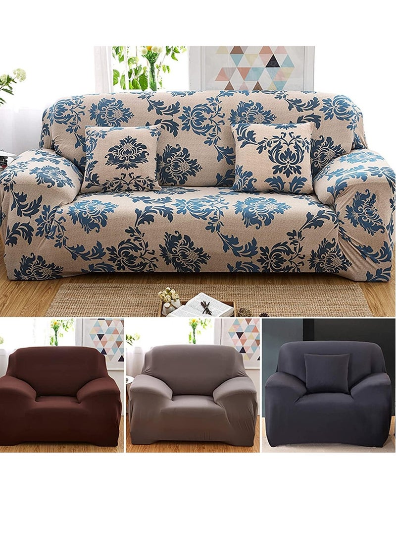 رولستيمي غطاء أريكة من 3 مقاعد، مصمم خالي من التجاعيد ومضاد للانزلاق بتغطية كاملة 360 درجة، بيج/أزرق، طول يمتد من 190 إلى 230 سم - Image 2
