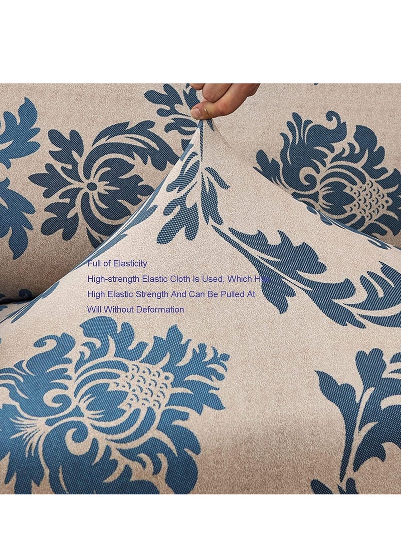 رولستيمي غطاء أريكة من 3 مقاعد، مصمم خالي من التجاعيد ومضاد للانزلاق بتغطية كاملة 360 درجة، بيج/أزرق، طول يمتد من 190 إلى 230 سم - Image 3