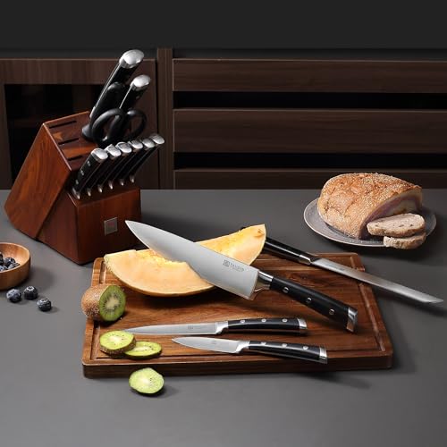 PAUDIN Knife Block Set, 15 Pieces Knife Set with Block, High Carbon Stainless Steel Kitchen Knife Set with Sharpener, Knives Set for Kitchen with Full Tang Triple Rivet Handle - Image 2