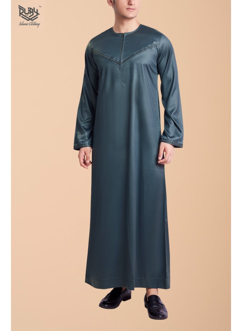 RUBY ISLAMIC CLOTHING Emirati Thobe kandura jubba for men with Modern Zip Detailing with Embroidery - Image 1