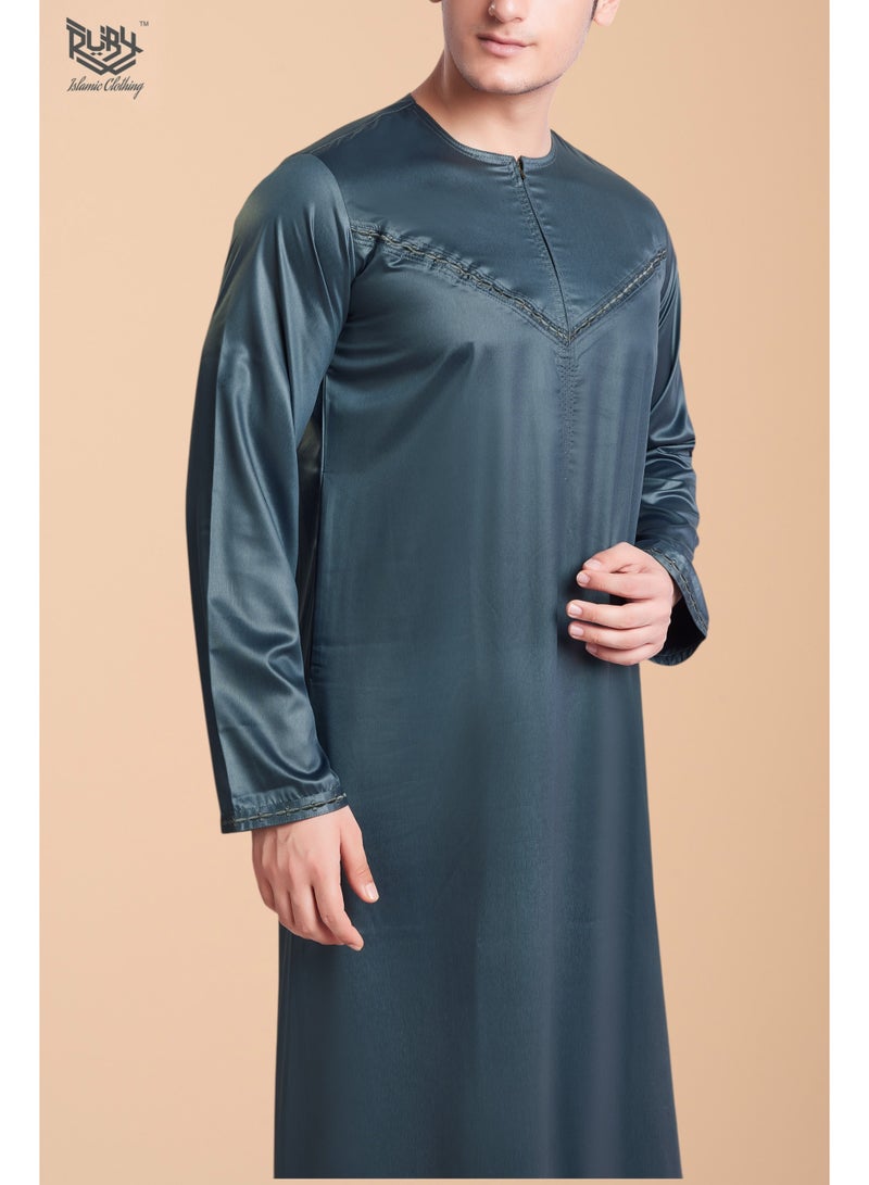 RUBY ISLAMIC CLOTHING Emirati Thobe kandura jubba for men with Modern Zip Detailing with Embroidery - Image 2