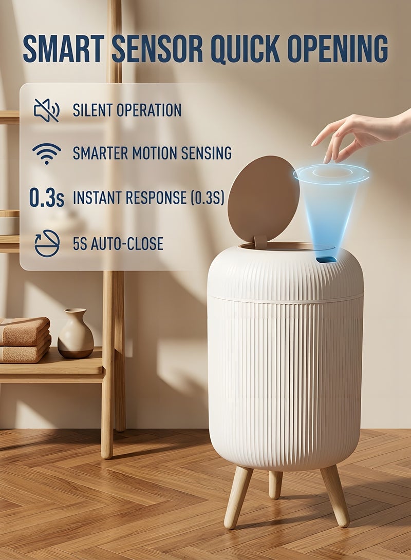 بيوينتي سلة مهملات للحمام من ال تي ال سي ال زد مزودة بمستشعر حركة اوتوماتيكي مع غطاء، سعة 3 جالون/ 11 لتر، سلة مهملات بلاستيكية ذكية لغرفة النوم والحمام والمطبخ والمكتب - Image 2