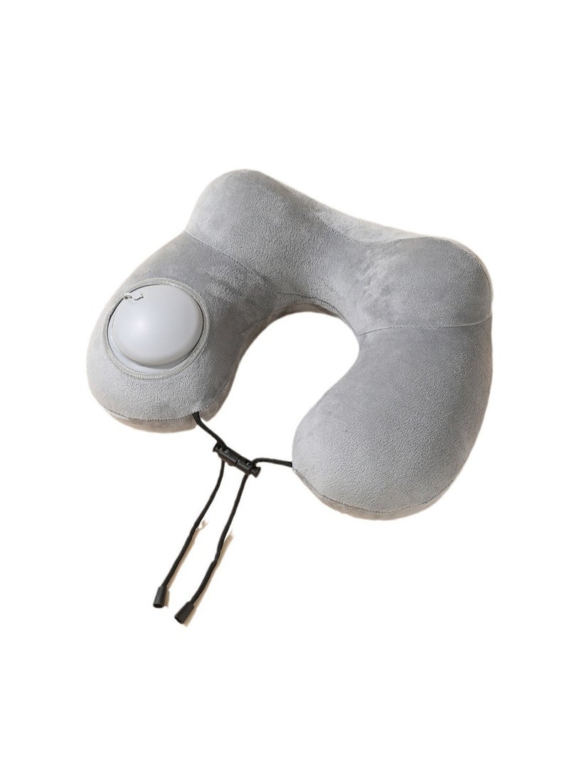 Generic - Gray U-Shaped Double Hump Neck Pillow, Inflatable Travel Pillow With Built-In Pump, Neck Support Pillow, Suitable For Sleeping And Resting On Planes, Trains, Offices, Camping, Traveling - Image 1
