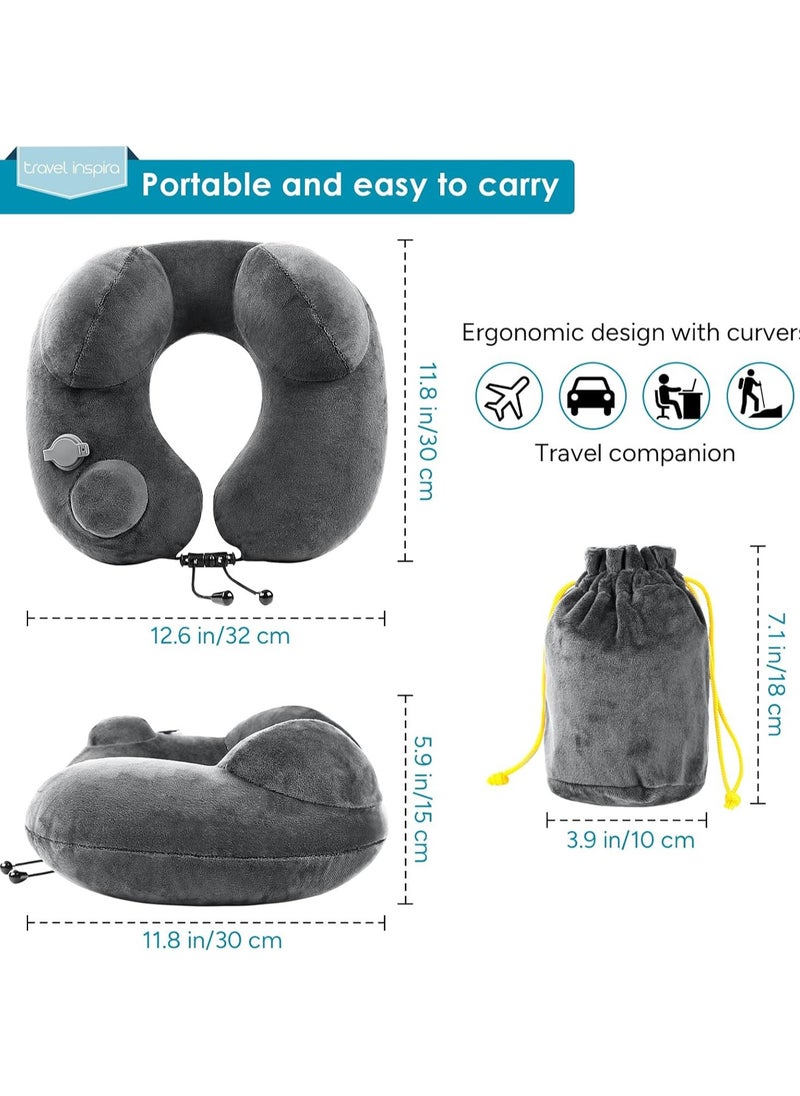 Generic - Gray U-Shaped Double Hump Neck Pillow, Inflatable Travel Pillow With Built-In Pump, Neck Support Pillow, Suitable For Sleeping And Resting On Planes, Trains, Offices, Camping, Traveling - Image 1