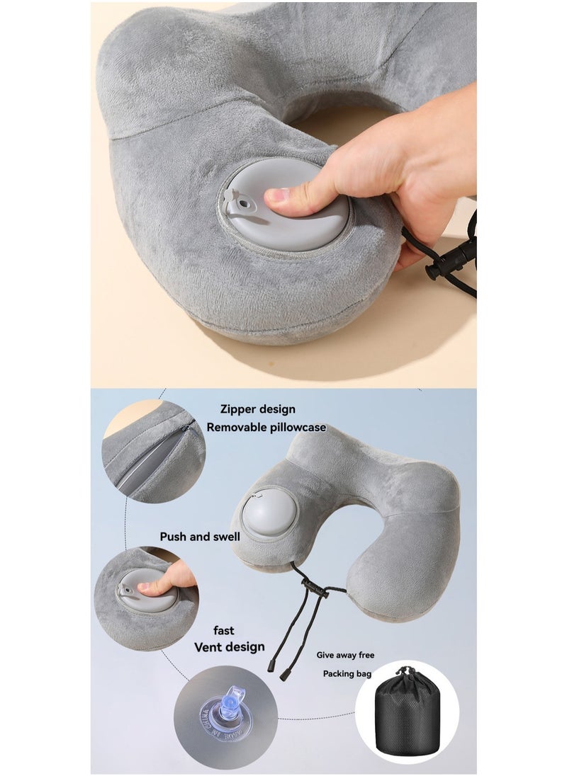 Generic - Gray U-Shaped Double Hump Neck Pillow, Inflatable Travel Pillow With Built-In Pump, Neck Support Pillow, Suitable For Sleeping And Resting On Planes, Trains, Offices, Camping, Traveling - Image 1