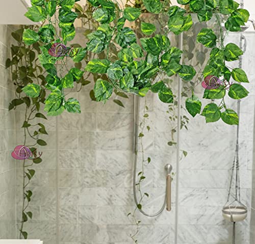 ARTSY® Artificial Hanging Flowers for Wall Decoration, Artificial Plants for Home Decor, Money Plant Leaves for Decoration, Office Decor, Craft, Gifting, Pack of 4 Pieces, 7 feet Long Each, Green - Image 5