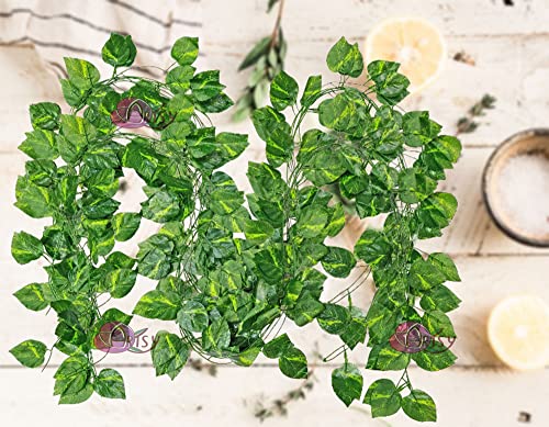 ARTSY® Artificial Hanging Flowers for Wall Decoration, Artificial Plants for Home Decor, Money Plant Leaves for Decoration, Office Decor, Craft, Gifting, Pack of 4 Pieces, 7 feet Long Each, Green - Image 4