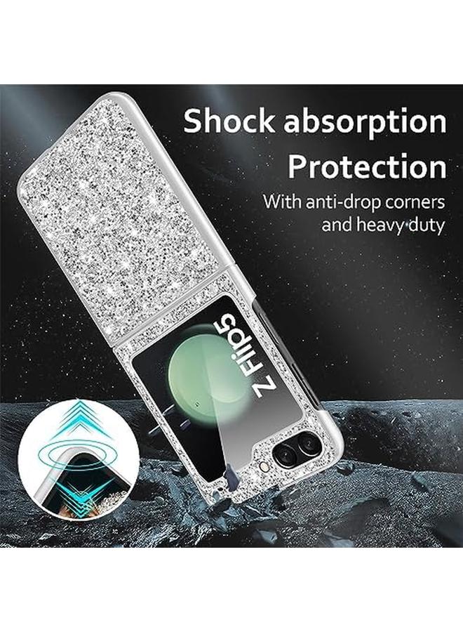 erorex Z Flip 5 Glitter Case For Samsung Galaxy Z Flip5 5G Phone Case For Women Girls Luxury Bling Rhinestone Diamond Case Samsung Flip 5 Case Cover 6.7" Crystal Bling Case Silver - Image 2