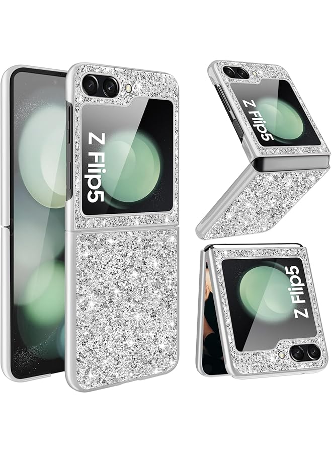 erorex Z Flip 5 Glitter Case For Samsung Galaxy Z Flip5 5G Phone Case For Women Girls Luxury Bling Rhinestone Diamond Case Samsung Flip 5 Case Cover 6.7" Crystal Bling Case Silver - Image 1