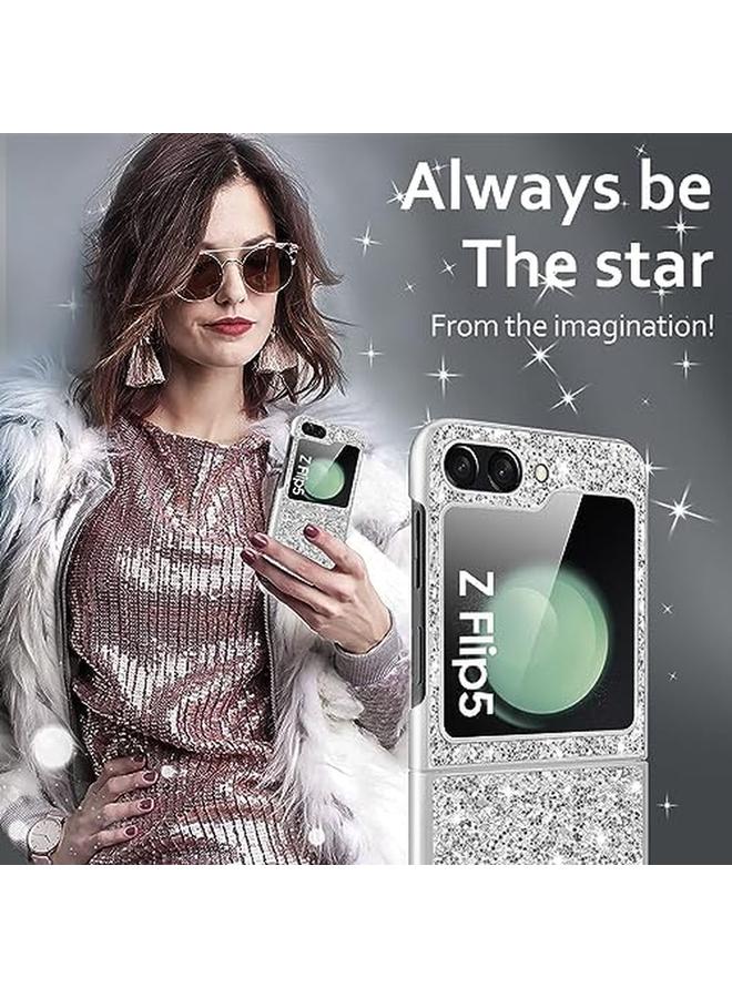 erorex Z Flip 5 Glitter Case For Samsung Galaxy Z Flip5 5G Phone Case For Women Girls Luxury Bling Rhinestone Diamond Case Samsung Flip 5 Case Cover 6.7" Crystal Bling Case Silver - Image 4