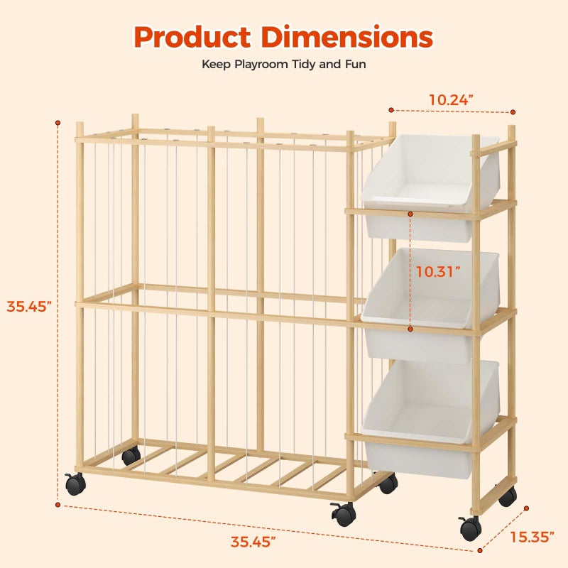 Sevenblue Toy Storage Organizer with 3 Removable Bins, Kids Storage Toy Shelf Organizer for Stuffed Animal Holder for Bedroom Playroom Nursery | Wood & White - Image 2