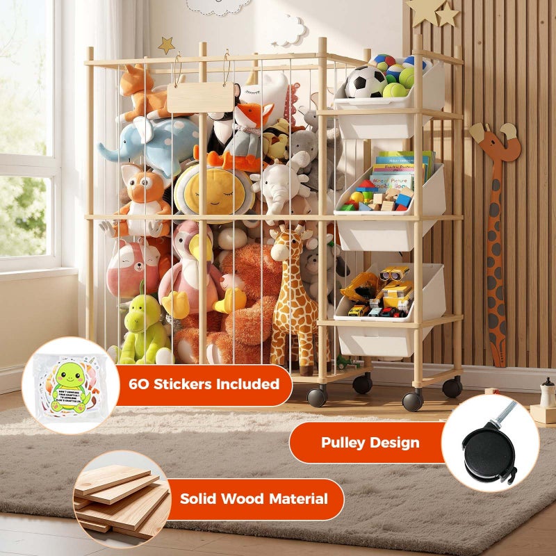 Sevenblue Toy Storage Organizer with 3 Removable Bins, Kids Storage Toy Shelf Organizer for Stuffed Animal Holder for Bedroom Playroom Nursery | Wood & White - Image 4
