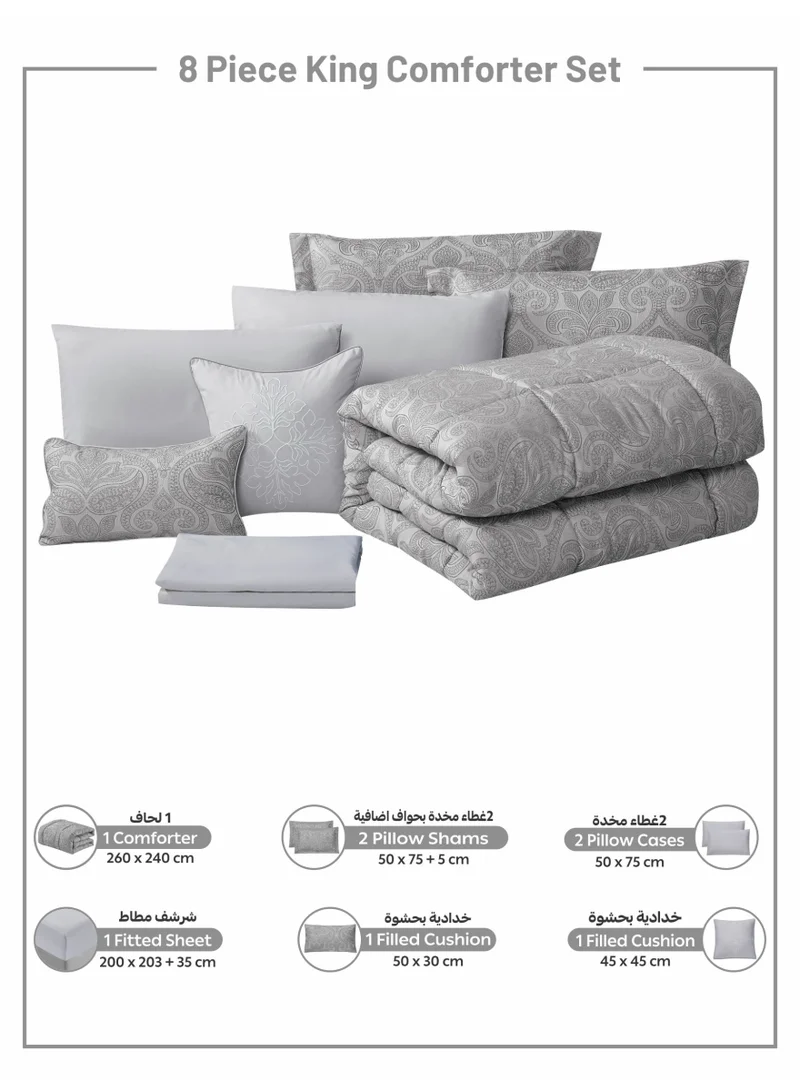 Donetella Luxury 8-Piece Comforter Set – King Size, Poly Jacquard Fabric, Soft 350 GSM Fill – Includes Comforter, Fitted Sheet, Pillowcases, Pillow Shams &amp; Decorative Filled Cushions