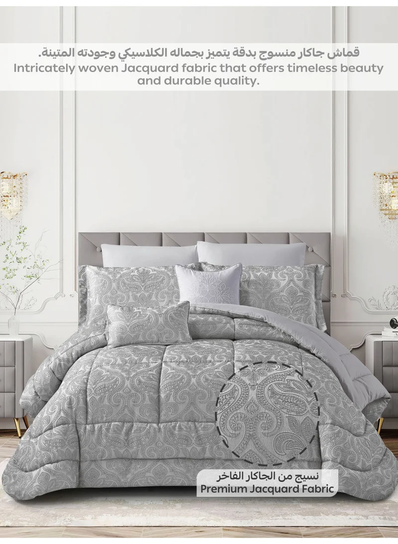 Donetella Luxury 8-Piece Comforter Set – King Size, Poly Jacquard Fabric, Soft 350 GSM Fill – Includes Comforter, Fitted Sheet, Pillowcases, Pillow Shams &amp; Decorative Filled Cushions