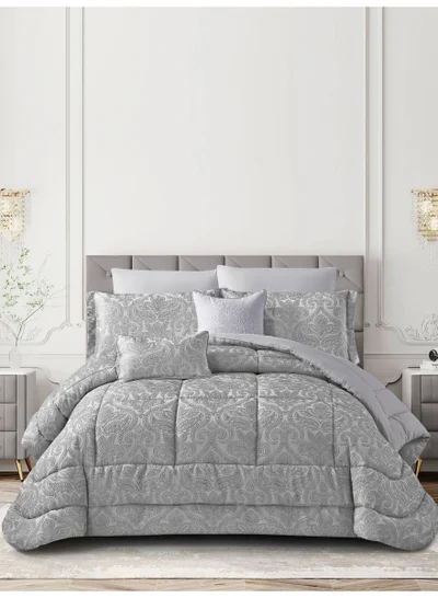 Donetella Luxury 8-Piece Comforter Set – King Size, Poly Jacquard Fabric, Soft 350 GSM Fill – Includes Comforter, Fitted Sheet, Pillowcases, Pillow Shams &amp; Decorative Filled Cushions