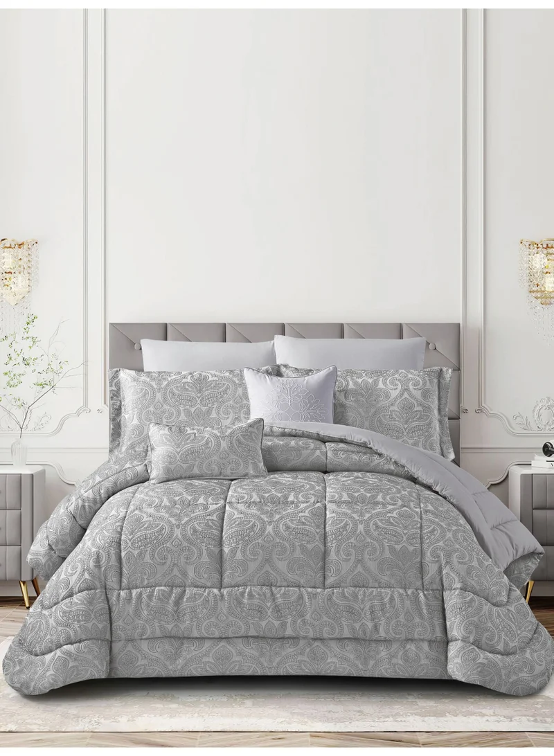 Donetella Luxury 8-Piece Comforter Set – King Size, Poly Jacquard Fabric, Soft 350 GSM Fill – Includes Comforter, Fitted Sheet, Pillowcases, Pillow Shams &amp; Decorative Filled Cushions