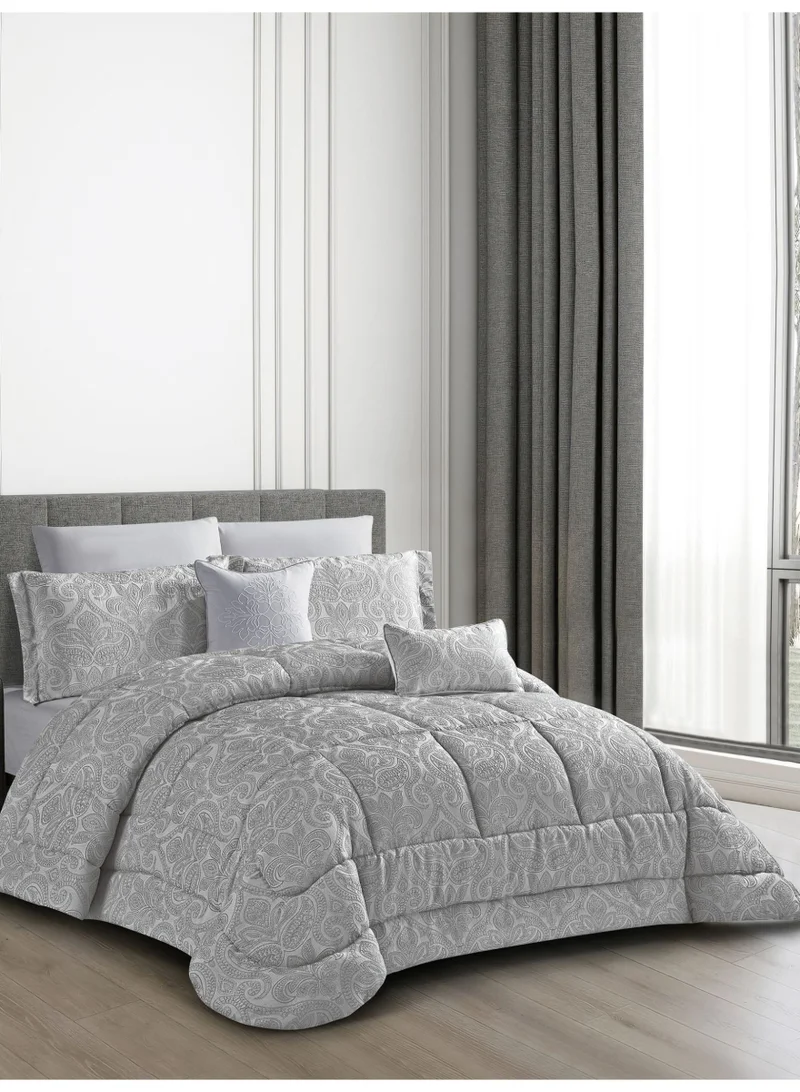 دوناتيلا طقم مفرش فاخر 8 قطع مقاس م 200×200سم جاكار فاخر  بحشوة 350 جم - يشمل لحاف، شرشف مطاط، أغطية مخدات وخداديّات