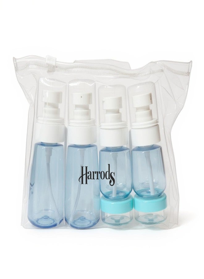 هارودز مجموعة زجاجات سفر من هارودز لمستحضرات التجميل مع حقيبة شفافة | مجموعة عبوات صغيرة قابلة لإعادة التعبئة ومقاومة للتسرب معتمدة من إدارة أمن النقل الأمريكية - للشامبو، واللوشن، والمعقم، ومستحضرات التجميل والمكياج (أزرق سماوي) - Image 1
