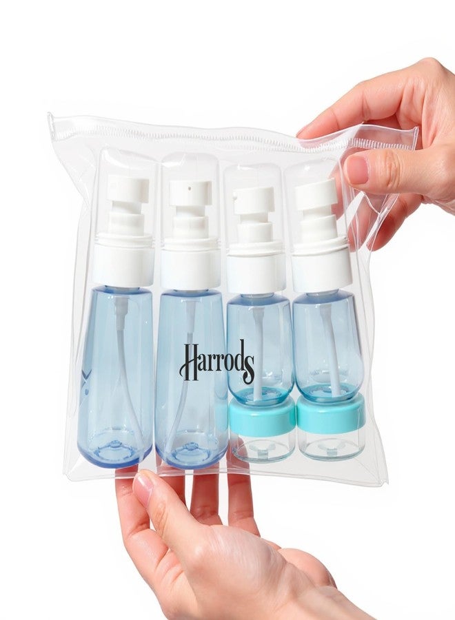 هارودز مجموعة زجاجات سفر من هارودز لمستحضرات التجميل مع حقيبة شفافة | مجموعة عبوات صغيرة قابلة لإعادة التعبئة ومقاومة للتسرب معتمدة من إدارة أمن النقل الأمريكية - للشامبو، واللوشن، والمعقم، ومستحضرات التجميل والمكياج (أزرق سماوي) - Image 3