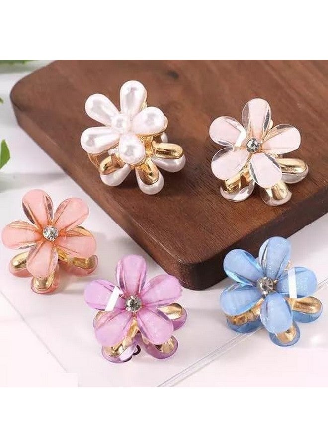 SUN Ring SUNRING Korean Style Small Pearl Hair Claw Clips Mini Pearl Claw Clips with Flower Design, Bangs Clips Decorative Hair Accessories (Pack of 12, Multicolor) - Image 1