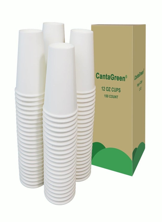 CantaGreen 150 Count 12 OZ Heavy-duty Paper Coffee Cups, White Disposable Cup for Hot and Cold Beverage - Image 1