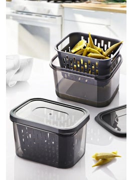 Boz House Deep Storage Container with Strainer - Leakproof Olive Pickle Jug 1.5 Liter 