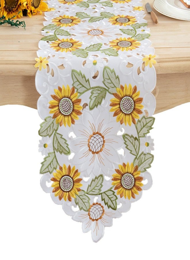 Joyfol Day Embroidered Spring/Summer Table Runner, Flowers Table Runners for Holiday Home Kitchen Dining Tabletop Decoration (14 X 69 inch, Sunflower ) - Image 1