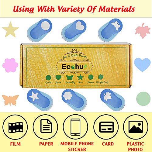 ECOHU Set 6 Craft Hole Punch 1-inch, Craft Punchers - Heart, Circle, Star, Butterfly, Maple Leaf, Flower Paper Punch Sets for Crafting & DIY Projects. (Set 6) - Image 3