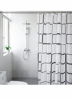 Excefore Bathroom Shower Curtain, Black and White Plaid Plastic Shower Curtain for Bathroom Decor, Waterproof Transparent Shower Curtain Hook Set, Modern Bathroom Curtain 71" x 71"  - Image 4