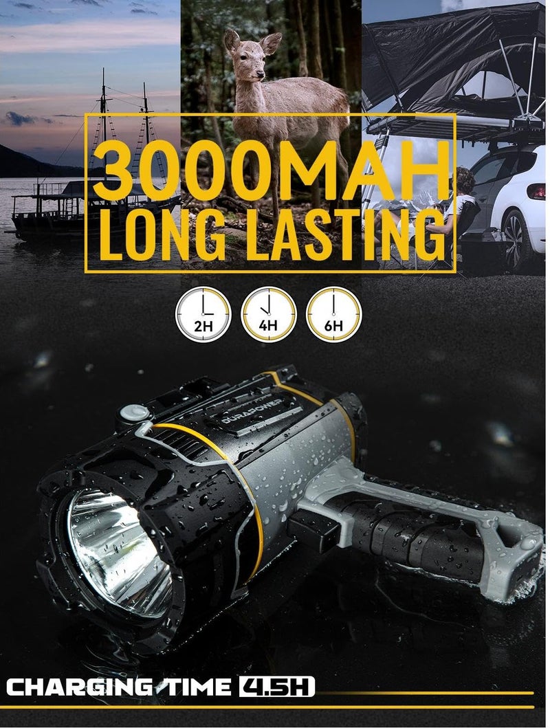 Durapower Rechargeable Spotlight with High Lumen, IP67 Waterproof Spotlight Flashlight, Long Lasting Portable Handheld Spot Light for Marine Boat Hunting - Image 2