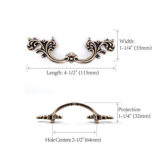 Jetland French Provincial Drawer Pulls - 6-Pack, Aged Silver, 2-1/2" Hole Centers, Vintage Shabby Chic Pulls for Dresser Nightstand Cabinet, PW1619OS64 - Image 2