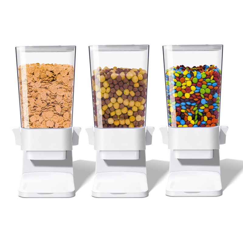 FHJP Cereal Dispenser Countertop, 5L Cereal Containers Storage Dispenser for Pantry, Large Dry Food Cereal Dispenser, Not Easy to Crush Cereal, Can Hold Oatmeal, Candy, Snack, Grain, Pet Food (White, 3Pc) - Image 1