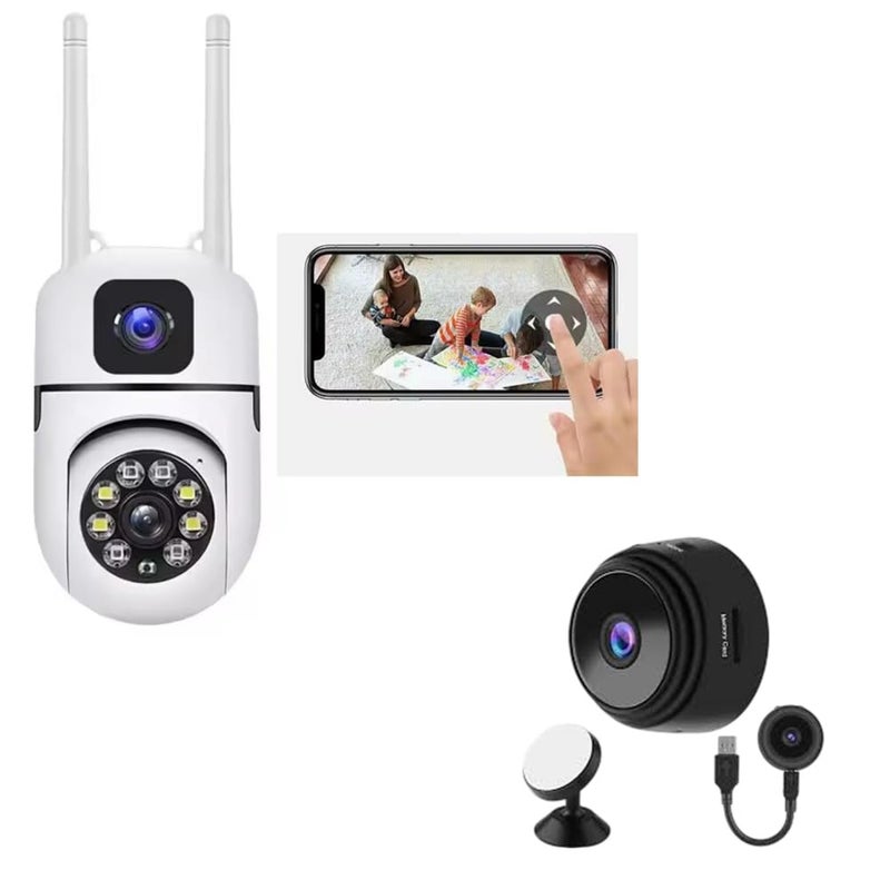 CAMERA DEKHO كاميرا ديخو كاميرا أمان منزلية كاميرا أمان داخلية مع كشف الحركة عدستين 100240 فولت لفيلا قابس أمريكي 100240 فولت مع كاميرا تجسس مغناطيسية مجانية - Image 1