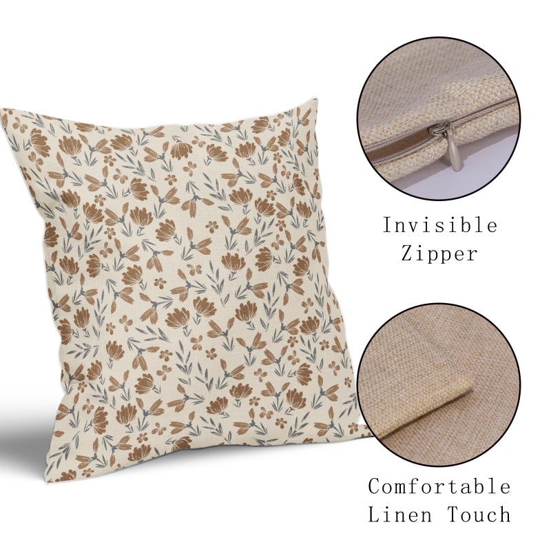 Aytipun Brown Grey Gray Floral Pillow Covers 18x18 Set of 2 Vintage Rustic Old Style Cute Small Flower Print Decorative Outdoor Pillowcases Farmhouse Throw Cushion Case Decor for Couch Sofa Bed - Image 4