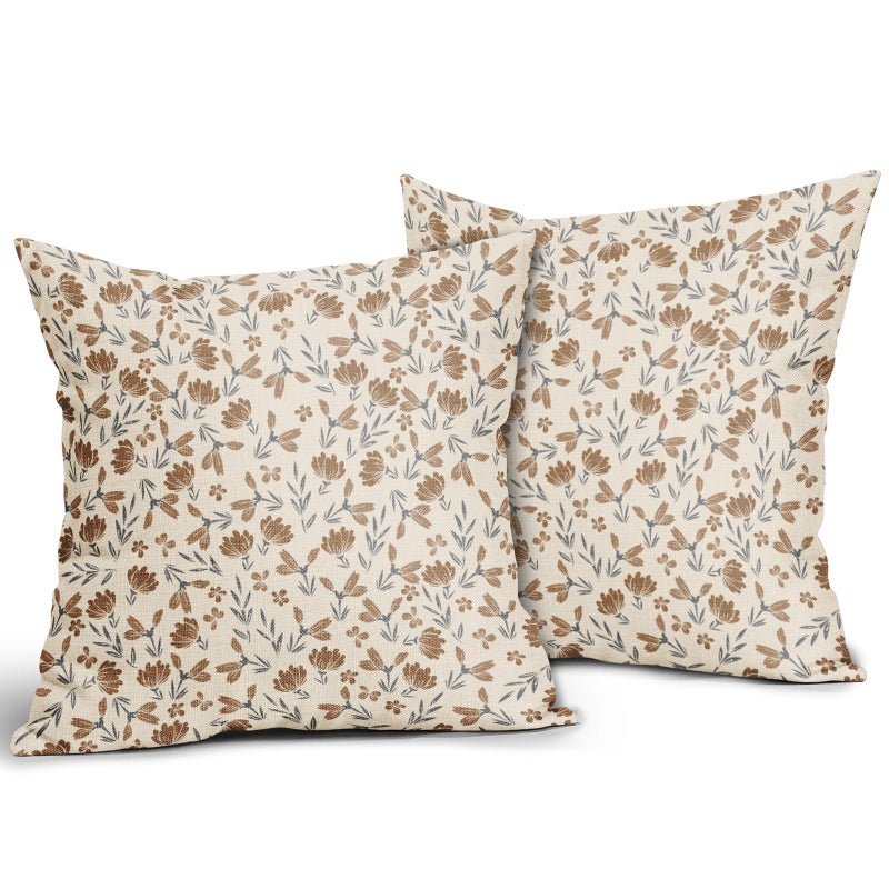 Aytipun Brown Grey Gray Floral Pillow Covers 18x18 Set of 2 Vintage Rustic Old Style Cute Small Flower Print Decorative Outdoor Pillowcases Farmhouse Throw Cushion Case Decor for Couch Sofa Bed - Image 2