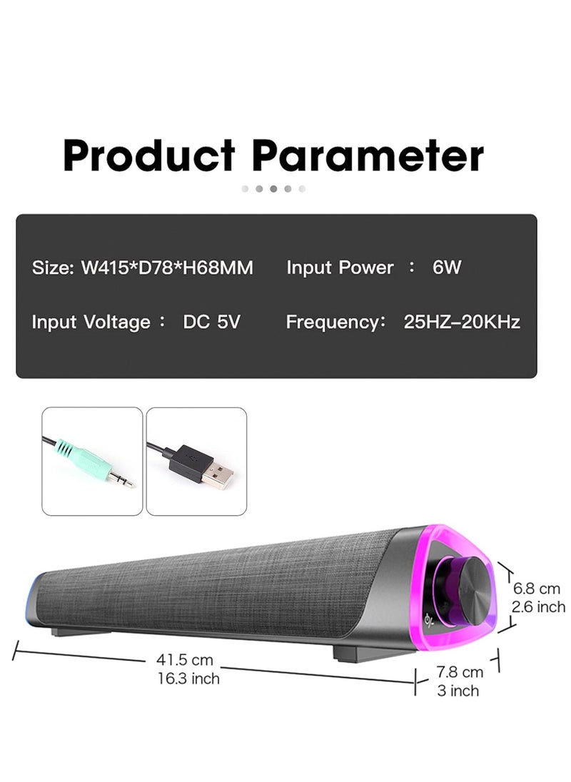 LOOPITYS - WHITE-USB Wired Computer Speaker, RGB Computer Sound Bar Desktop Speaker, 3D Stereo Surround Sound Box with Volume Knob 3.5mm Audio Input for Desktop PC Laptop Smartphone Tableters - Image 1