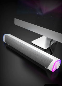 LOOPITYS WHITE-USB Wired Computer Speaker, RGB Computer Sound Bar Desktop Speaker, 3D Stereo Surround Sound Box with Volume Knob 3.5mm Audio Input for Desktop PC Laptop Smartphone Tableters  - Image 5