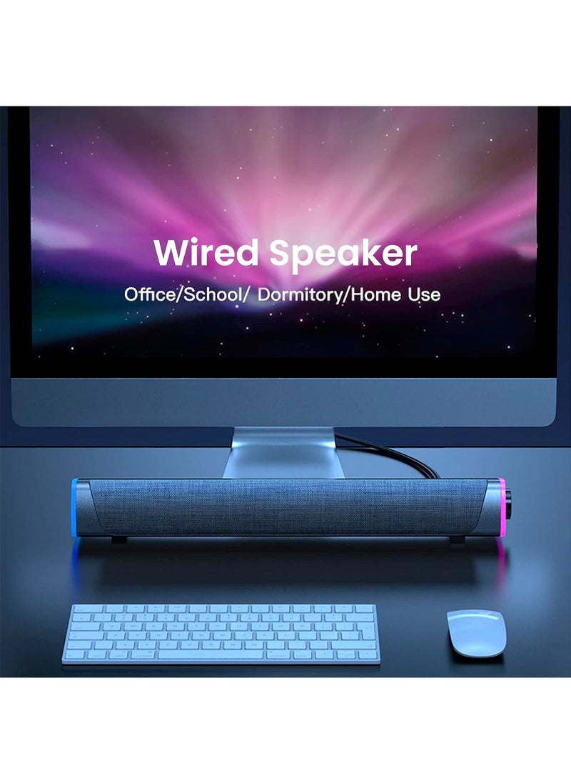 LOOPITYS - WHITE-USB Wired Computer Speaker, RGB Computer Sound Bar Desktop Speaker, 3D Stereo Surround Sound Box with Volume Knob 3.5mm Audio Input for Desktop PC Laptop Smartphone Tableters - Image 1