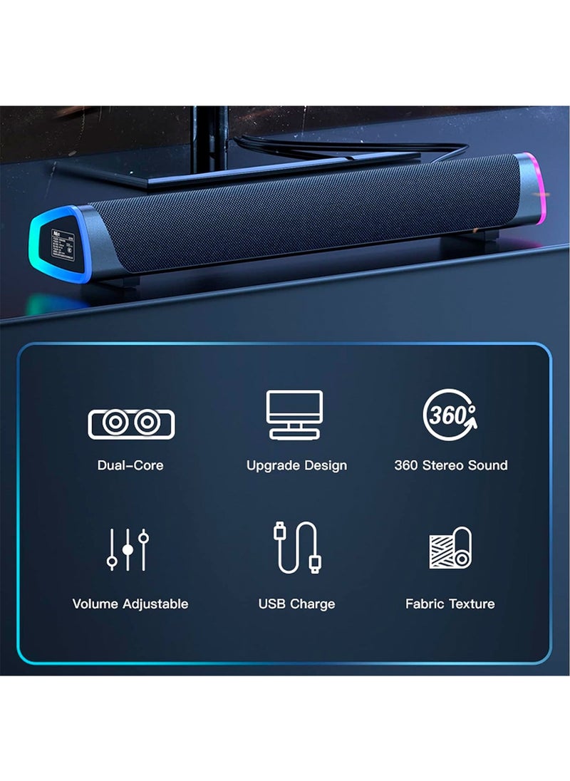 LOOPITYS - WHITE-USB Wired Computer Speaker, RGB Computer Sound Bar Desktop Speaker, 3D Stereo Surround Sound Box with Volume Knob 3.5mm Audio Input for Desktop PC Laptop Smartphone Tableters - Image 1