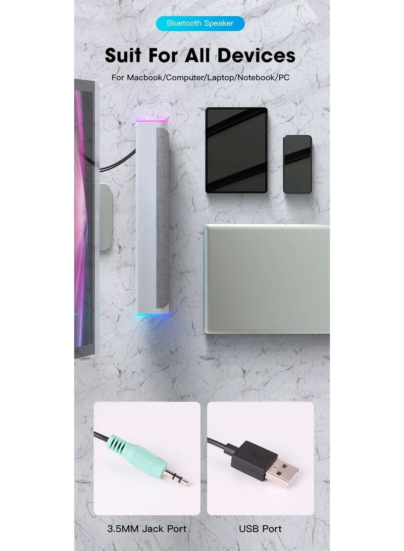 LOOPITYS WHITE-USB Wired Computer Speaker, RGB Computer Sound Bar Desktop Speaker, 3D Stereo Surround Sound Box with Volume Knob 3.5mm Audio Input for Desktop PC Laptop Smartphone Tableters - Image 5