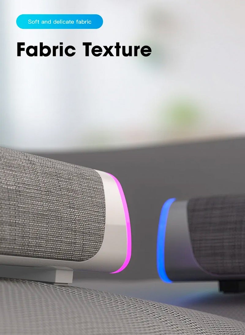 LOOPITYS WHITE-USB Wired Computer Speaker, RGB Computer Sound Bar Desktop Speaker, 3D Stereo Surround Sound Box with Volume Knob 3.5mm Audio Input for Desktop PC Laptop Smartphone Tableters - Image 4