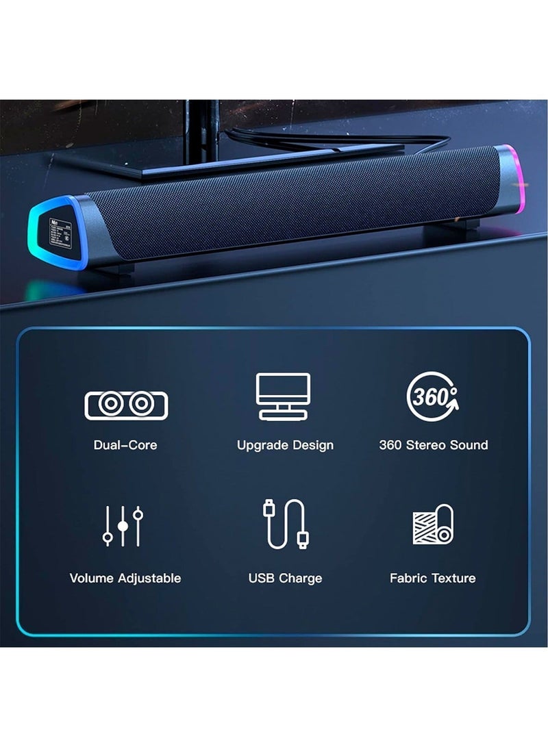 LOOPITYS WHITE-USB Wired Computer Speaker, RGB Computer Sound Bar Desktop Speaker, 3D Stereo Surround Sound Box with Volume Knob 3.5mm Audio Input for Desktop PC Laptop Smartphone Tableters - Image 2
