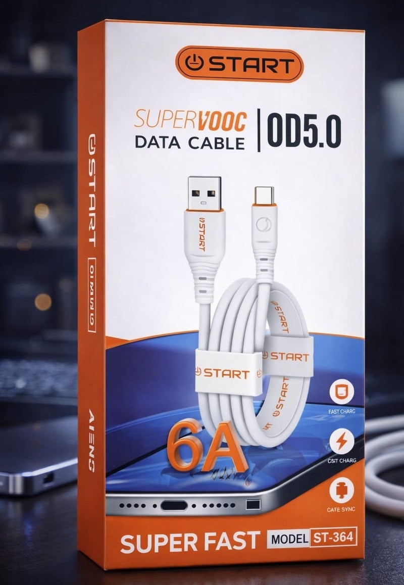 ستارت ابل شحن ونقل بيانات START USB-A إلى Type-C سوبر فاست 6A – شحن سريع Super VOOC – موديل ST-364 - Image 2